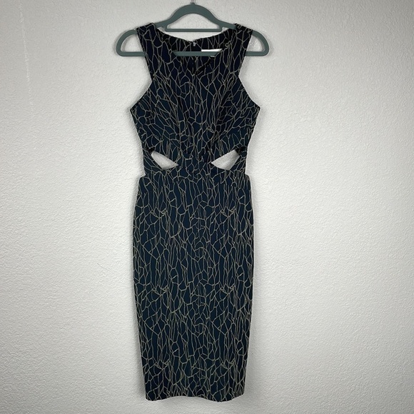 Jonathan Simkhai Black Caviar Side Cutout Midi Pencil Dress Cocktail Party Sz 0 - Picture 4 of 13